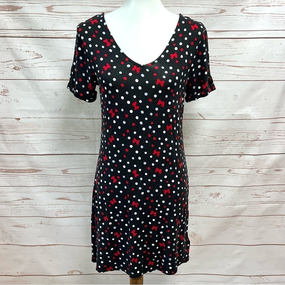 Disney Parks Minnie Mouse Bow Cross Back Polka Dot Stretch Jersey Dress